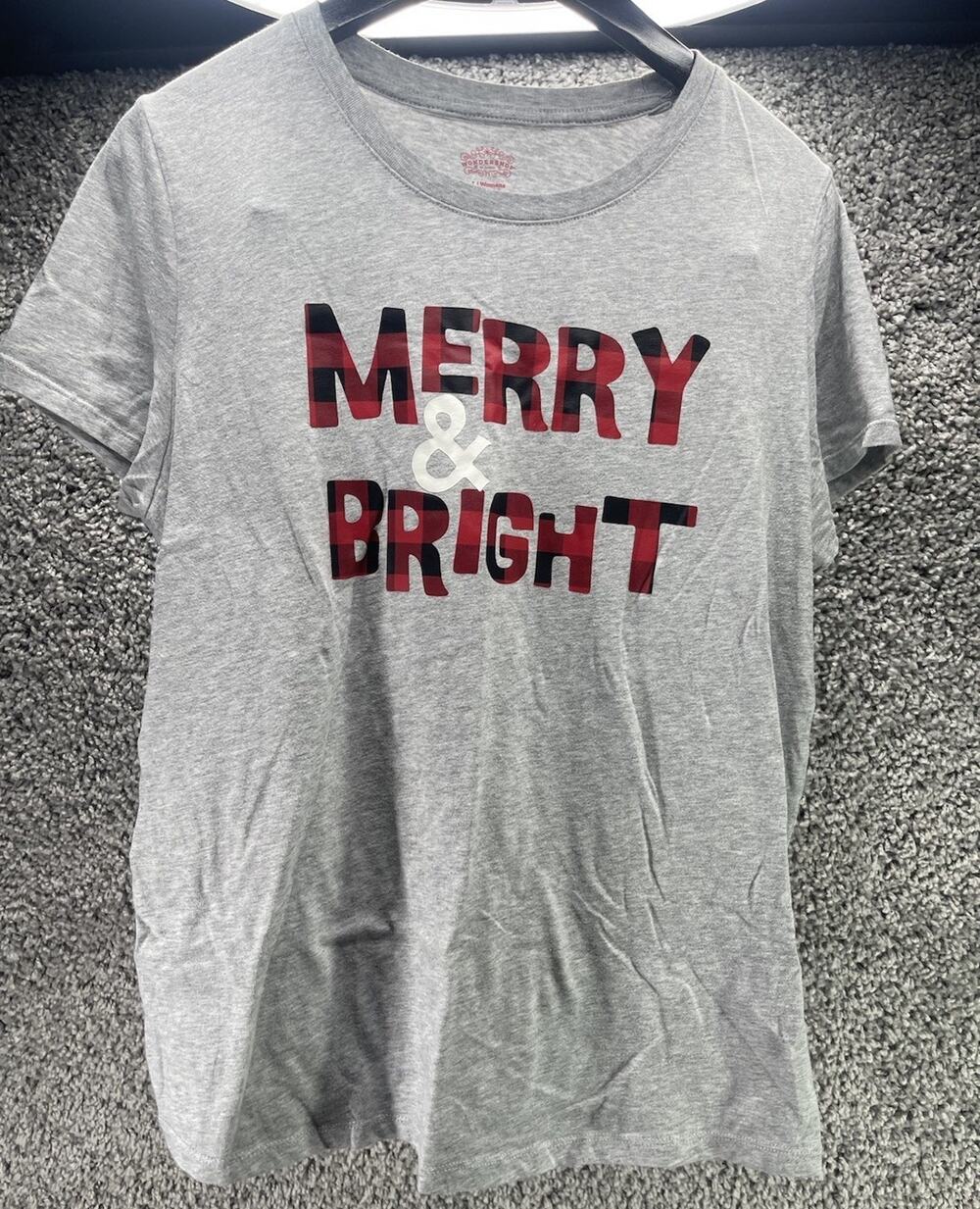 Women’s Wondershop Grey Red And Black Checkered Merry & Bright Shirt L New